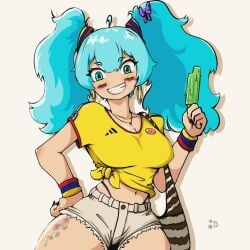 big_breasts big_butt big_thighs big_titties clothing colombian_female curvaceous curvaceous_female curvaceous_figure curvy curvy_figure curvy_hips cyan_hair female female_focus female_only hatsune_miku looking_at_viewer rukiarts77 twintails vocaloid