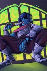 1girls 2025 anus armor artist_name ass blood blood_in_mouth blue_body blue_hair blue_skin boots clitoris clothed clothed_female clothing deltarune ear_piercing earrings eyes_in_shadow female fingerless_gloves front_view genitals gloves hair handwear human knife kris_(dark_world_form) kris_(deltarune) kris_female_(deltarune) labia legs_apart licking licking_knife looking_at_viewer medium_hair muffynbunarts open_mouth partially_clothed piercing purple_pussy pussy red_eyes ripped_clothing signature solo spread_legs squatting tearing_clothes teeth thighs tongue tongue_out torn_clothes vagina vulva