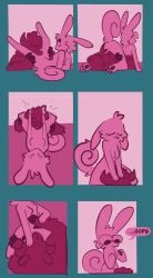 absurd_res anthro bovid caprine comic cunnilingus duo female female_on_top hi_res horn horn_grab lagomorph lying male male/female mammal on_back on_top oral restricted_palette saffron_(unicorn_blood) sex sheep speech_bubble tulip_(unicorn_blood) vaginal_penetration vanilla_candy