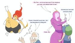 1boy 1girls adventure_time blabo00 dialogue female finn_the_human huge_ass huge_hips jealous male princess_bubblegum text voluptuous wide_hips