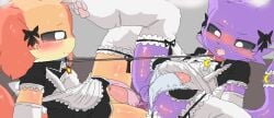 anal anal_sex bodily_fluids canid canine canis catnap_(poppy_playtime) chano clothing dildo dildo_in_ass dildo_insertion dildo_sharing dogday_(poppy_playtime) domestic_cat domestic_dog felid feline felis maid_uniform mammal mob_entertainment object_in_ass penetration poppy_playtime sex_toy sex_toy_in_ass sex_toy_insertion smiling_critters sweat uniform