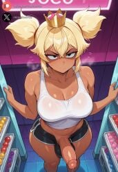 1futa ai_generated balls big_penis black_eyes blonde_hair blush brawl_stars clothing cock dickgirl erection futa_only futanari high-angle_view huge_cock indoors looking_at_viewer mandy_(brawl_stars) medium_breasts penis precum roxygtf short_hair smug solo standing supercell sweat sweating sweaty_body