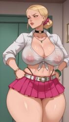 angry areolae big_ass bitch blonde_hair brown_eyes covered_nipples highleg huge miniskirt nipples panties thick_thighs