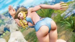 3d adnarimydeth blonde_hair capcom cowboy_hat drill_hair female female_focus female_only hat karin_kanzuki long_hair pinup pinup_pose street_fighter street_fighter_v swimsuit