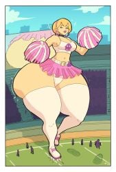 ass cheerleader cheerleader_outfit cheerleader_uniform giantess homestuck hyper_ass lucy_fuchs microskirt narrow_shoulders panties pom_poms rose_lalonde thick_thighs thighhighs thin_waist wide_hips