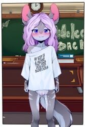 2025 2:3 absurd_res anthro biped blush bodily_fluids book bottomless chalkboard classroom classroom_desk clothed clothing cub cum cum_from_vagina cum_in_vagina cum_inside detailed_background english_text eyelashes female fluffy fluffy_tail front_view fur furniture genital_fluids genitals grey_body grey_fur grey_tail hair hi_res inside leaking_cum lolicon looking_at_viewer mammal multicolored_body multicolored_fur murid my_body_is_a_machine o'clock partially_clothed pink_nose pupils purple_eyes purple_hair rodent school school_desk shirt sicmop skimpy skinny skinny_anthro skinny_female skinny_young smile solo standing t-shirt table tail text text_on_clothing text_on_shirt text_on_topwear thick_thighs topwear two_tone_body two_tone_fur two_tone_tail vulva white_body white_clothing white_fur white_shirt white_t-shirt white_tail white_topwear young young_anthro young_female