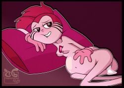 after_sex alien alien_humanoid belly belly_expansion belly_inflation big_belly blush bodily_fluids breasts cartoon_network clothing cum cum_inside digital_media_(artwork) expansion female gem_(species) genital_fluids hair handwear hi_res humanoid inflation inflation nipples nude simple_background smile solo spinel_(gem_species) spinel_(steven_universe) steven_universe toongrowner