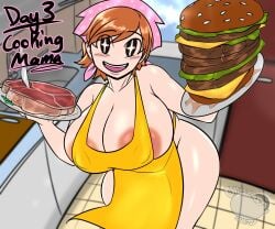 1girl 1girls apron breasts burger cooking_mama female jyto mama_(cooking_mama) milf nude retard tagme