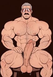 ai ai_generated bara big_penis civitai daddy dilf gay glasses hairy_male huge_cock large_muscles large_penis male_focus male_only muscular_male shank soldier solo_male