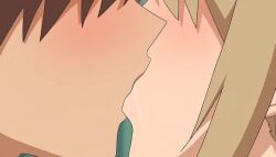 10s 1boy 1girls 2010 animated anime_screenshot blonde_hair brother_and_sister brown_hair close-up female french_kiss from_side haha_sange hentai incest kissing koga_marie koga_tomonori male siblings straight tagme