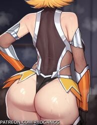1female 1girls 2d 2d_(artwork) ai_generated ass_focus big_ass big_breasts blonde_hair fishnet_clothing fishnets from_behind igawa_sakura large_ass large_breasts patreon patreon_username ryogangg short_hair taimanin_(series) taimanin_asagi taimanin_asagi_battle_arena viewed_from_behind yellow_eyes