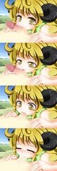 1boy blonde_hair cum cum_in_mouth fellatio game_cg horns monster_girl monster_girl_quest monster_girl_quest_paradox pale_skin penis_lick sheep_girl yellow_eyes