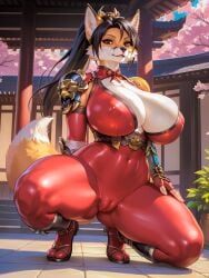 ai_generated amber_eyes big_breasts black_hair bodysuit camel_toe cameltoe cherry_blossoms curvaceous curvy curvy_body curvy_female curvy_figure curvy_hips fat_mons female fox fox_ears fox_tail furry furry_female furry_only furry_tail huge_breasts japanese kneeling kunoichi legs_apart long_hair looking_at_viewer low-angle_view massive_breasts moony3234 ninja nipple_bulge nipple_outline outdoors plant sagging_breasts skin_tight solo solo_female solo_focus soul_calibur squatting taki temple thick_thighs thin_waist wide_hips