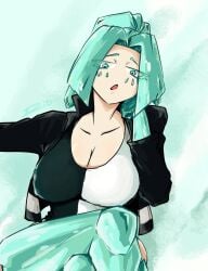 big_ass big_breasts big_butt big_thighs big_titties clothing curvaceous curvaceous_female curvaceous_figure curvy curvy_figure curvy_hips cyan_hair female female_focus female_only looking_at_viewer original original_character rukiarts77 short_hair