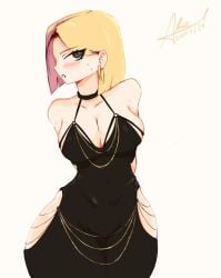 big_ass big_breasts big_butt big_thighs big_titties blank_background clothing curvaceous curvaceous_female curvaceous_figure curvy curvy_figure curvy_hips dress female female_focus female_only looking_at_viewer original original_character plain_background rukiarts77 short_hair white_background yellow_hair