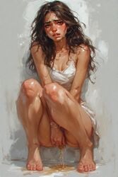 ai_generated crying embarrassed embarrassed_female female hands_between_legs latina peeing peeing peeing_self teenage_girl teenager urine urine