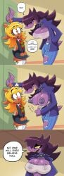 2girls absurd_res anthro ass big_breasts big_butt blonde_hair blush bottomwear breasts breasts_bigger_than_head choker clothing clothing_pull collar deer deltarune denim denim_bottomwear denim_clothing drshanks24 duo english_text fangs female female/female fur hair hair_over_eye heart_eyes heart_symbol hi_res holly_(plant) jacket jeans jewelry kabedon legwear mammal midriff navel necklace new_world_deer nipple_outline nipple_piercing nipple_slip nipples noelle_holiday pants piercing plant purple_body purple_hair purple_nipples purple_scales red_nose reindeer reptile revealing_breasts scales scalie skirt solo speech_bubble spiked_choker spiked_collar spikes stockings susie_(deltarune) tail tan_body tan_fur teeth text thick_thighs tight_clothing topwear translucent translucent_clothing tube_top undertale_(series) wide_hipped_anthro wide_hipped_female wide_hips yellow_eyes yuri yuri