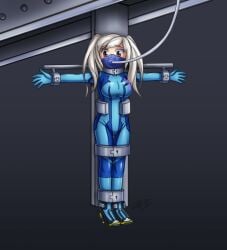 bodysuit bondage breasts brown_eyes female fire_emblem fire_emblem_awakening robin_(fire_emblem) robin_(fire_emblem)_(female) stationary_restraints tagme tube twintails white_hair zero_suit zero_suit_samus_(cosplay)