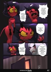 absurd_res anthro breasts canid canid_demon canine demon dialogue door_open duo female hellhound helluva_boss hi_res imp jizoku loona_(helluva_boss) mammal millie_(helluva_boss) mythological_canine mythological_creature mythology nude nude_female red_body red_skin speech_bubble