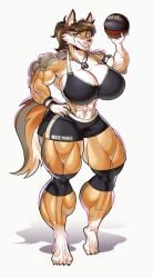 abs biceps big_breasts big_muscles breasts brown_hair canine female furry hair huge_breasts large_breasts muscles muscular muscular_arms muscular_female muscular_legs muscular_thighs pecs shorts tagme tagme_(artist) tagme_(character) tail wolf