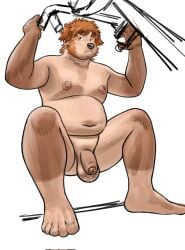 anthro balls belly bodily_fluids flaccid foreskin genitals hi_res humanoid_genitalia humanoid_penis male male_only navel nipples nude penis slightly_chubby solo sweat