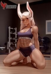 1girls 2d abs ai_generated ass big_ass big_breasts boku_no_hero_academia breasts cleavage dark-skinned_female dark_skin erophoenix female female_focus full_body gym looking_at_viewer mirko miruko muscles muscular muscular_female my_hero_academia navel patreon_username solo solo_female sports_bra thick thick_thighs toned uncensored