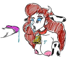 animal_ears animal_humanoid bell big_breasts bovine breasts captain_syrup collar cow_accoutrements cow_girl cow_horns cow_print cowbell cum cum_in_mouth cum_on_face curly_hair drawn fellatio female female_only human lactation large_breasts long_hair looking_at_penis mario_(series) one_eye_closed open_mouth pirate redhead sleeves solo standing straight tagme tail thighhighs treated_like_a_cow wario_land wildswingding