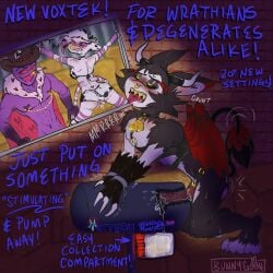 angel_dust_(hazbin_hotel) breeding_mount cow_horns cow_play cum furries furry hazbin_hotel husk_(hazbin_hotel) love_potion mind_control valentino_(hazbin_hotel)