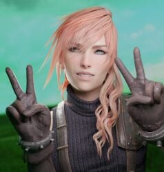 1girls blue_eyes cloud_strife cloud_strife_(cosplay) cosplay crossdressing eclair_farron female female_only final_fantasy final_fantasy_vii final_fantasy_xiii long_hair pink_hair source_request tscd_rendering