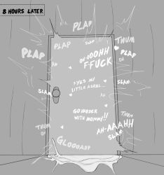 absurdly_lengthy_sex asriel_dreemurr bodily_fluids cheating cucked_by_own_son cuckold cuckold_pov cuckolding cum cum_on_ground ddannydemon door ellipsis english_text genital_fluids heart_symbol hi_res incest marathon_sex monochrome mother mother_and_child mother_and_son netorare onomatopoeia profanity small_but_hung son sound_effects text toriel undertale zero_pictured