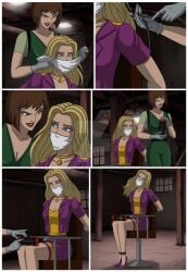 2girls bomb bondage bound chair_tied comic commission damsel_in_distress diabolik eva_kant female gag gagged kidnapped over_the_nose_gag serisabibi