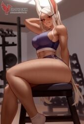 1girls 2d abs ai_generated ass big_ass big_breasts boku_no_hero_academia breasts cleavage dark-skinned_female dark_skin erophoenix female female_focus full_body gym looking_at_viewer mirko miruko muscles muscular muscular_female my_hero_academia navel patreon_username solo solo_female sports_bra thick thick_thighs toned uncensored