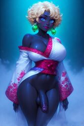 ai_generated black_body black_female blonde_hair blue_eyes female futanari hung intersex short_hair