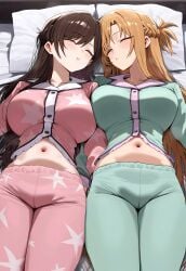 2girls ai_generated kanojo_okarishimasu mizuhara_chizuru nargai sleeping sword_art_online yuuki_asuna