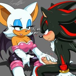 2025 anthro bat black_body black_fur blush bodily_fluids breasts cleavage clothed clothing cuernosblancos dialogue duo eulipotyphlan female fingering fingering_self foreskin fur genitals gloves grey_background handjob handwear heart_symbol hedgehog hi_res holding_penis humanoid_genitalia humanoid_penis lipstick makeup male male/female mammal masturbating_during_handjob masturbation masturbation_through_clothing membrane_(anatomy) membranous_wings penile penis rouge_the_bat sega sex shadow_the_hedgehog simple_background sonic_(series) sonic_the_hedgehog_(series) spanish_text sweat text translated uncircumcised vein veiny_penis white_body white_fur wings