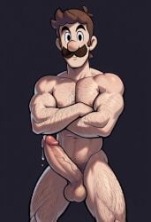 ai ai_generated bara big_penis civitai daddy dilf gay hairy_male huge_cock large_muscles large_penis luigi male_focus male_only mario_(series) mario_bros moustache muscular_male slim_male solo_male