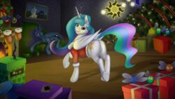 alicorn animal_genitalia animal_pussy animated anus ass bouncing christmas christmas_tree clothing cutie_mark eqamrd equine equine_pussy female feral fireplace friendship_is_magic gift hair holidays hooves horn inside long_hair looking_at_viewer looking_back mammal my_little_pony nude princess_celestia_(mlp) princess_luna_(mlp) pussy queen_chrysalis_(mlp) the_smooze tree underhoof wings