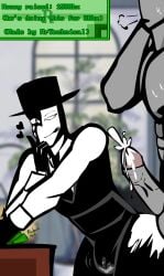 & anonymous_male artful_(die_of_death) artist_name black_gloves black_pants cum cumshot_on_ass die_of_death_(roblox) english_text gay male male_only mrtechnical penis ripped_pants roblox roblox_game robloxian robux self_upload tagme text tophat tuxedo white_uniform yaoi