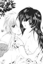 artist_request breasts comic higurashi_kagome inuyasha inuyasha_(character) kagome_higurashi monochrome nipples sideboob