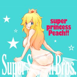 back_view breasts color crown female female_only hair human inumimi_moeta long_hair mario_(series) nintendo panties princess_peach solo straight_hair super_princess_peach super_smash_bros. tagme topless