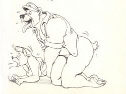 anthro baloo bear disney female fur furry male mammal monochrome rebecca_cunningham sex straight tagme talespin wolfwood