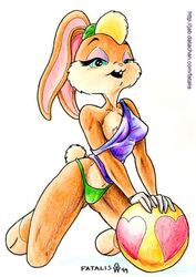 1990s 1999 20th_century anthro ball barefoot breasts clothes fatalis female female_only front_view fur furry furry_breasts furry_ears furry_tail gloves hair kneeling lola_bunny looney_tunes mammal open_mouth rabbit short_hair smooth_fur solo space_jam tagme tail yellow_hair