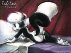 1990s 1999 20th_century 90s anthro back_view eric_schwartz female nude painting sabrina_conrad sabrina_online skunk solo webcomic