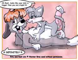 00s 2003 animaniacs anthro canine cat dog feline female fur furry furry_only furry_tail interspecies juanomorfo male mammal rita_(animaniacs) rita_and_runt runt_(animaniacs) straight tail tailjob