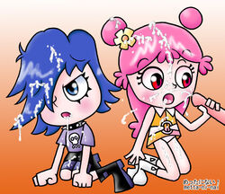 ami_onuki blue_hair cartoon_network gradient_background hi_hi_puffy_amiyumi metta-ni-nai metta_ni_nai orange_background partial_male white_background yumi_yoshimura