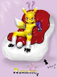 anthro color digimon female female_only front_view fur furry jader nude renamon sitting solo tagme what