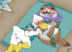 2_penises absurd_res anatid anatomically_correct animal_genitalia anseriform anthro anthro_on_feral anus ass ass_to_mouth avian balls beak beak_fetish beak_play beak_sex beakjob benji_(artist) bird blush bodily_fluids chastity_cage chastity_device clothed clothing cum cum_from_ass cum_in_ass cum_inside domestic_duck duck duck_pattern duo ejaculation erection feathers feet fellatio feral fish genital_fluids genital_slit genitals hand_on_penis headgear headwear hi_res interspecies jeff_the_land_shark male male/male mammal marine marvel marvel_rivals membrane_(anatomy) multi_genitalia multi_penis open_clothing open_shirt open_topwear oral oral_penetration penetration penile penis penis_in_mouth sex sex_on_the_beach shark shirt tail toes tongue topwear webbed_feet zoophilia