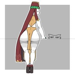 anthro ass backsack balls bottomless bottomless_male clothed clothing felid feline femboy genitals hi_res ji_(nine_sols) leaning_on_object looking_at_viewer looking_back looking_back_at_viewer male mammal milesdesune nine_sols presenting presenting_hindquarters red_candle_games solarian solo tiptoes