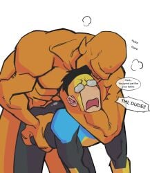 allen_the_alien anal anal_sex anal_sex blush bonjourdraws gay invincible invincible_(superhero) mark_grayson muscular muscular_male orange_skin standing_sex