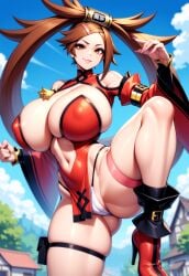 1girls adapted_costume ai_generated ankle_boots ankle_strap_heels areola areolae arm_strap belt_buckle big_breasts bimbo bimbofication bimbofied breasts brown_eyes brown_hair cameltoe colored_nails deep_cleavage detached_collar eyeshadow female fighting_stance frontless_outfit g-string guilty_gear high_heel_boots high_heels huge_ass huge_breasts kuradoberi_jam leg_up legs_apart lipstick long_hair long_nails long_sleeves looking_at_viewer massive_breasts navel navel_cutout nipple_bulge novelai outdoors outside pelvic_curtain smile smirk smirking smirking_at_viewer solo solo_female standing standing_on_one_leg stiletto_heels stomach_cutout strapless tgm101_(artist) thick_lips thick_thighs thigh_pouch thigh_strap thin_waist thong town unique_hair wide_hips